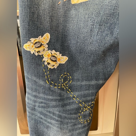Custom Upcycled Jeans Sz 12 14 Patchwork Hand Embroidered Sashiko Boro - Picture 7 of 15